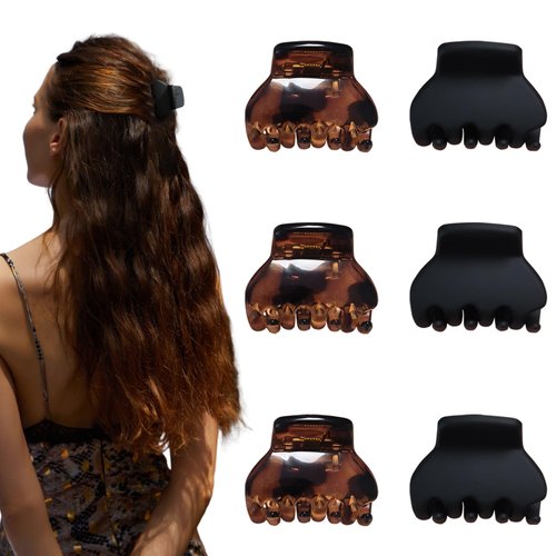 Nalodu Small Hair Claw Clips, 1.7 Inch Bendable Teeth Non-Slip Tiny Unbreakable Matte & Glossy Hair Clips for Women Thin Curly Hair