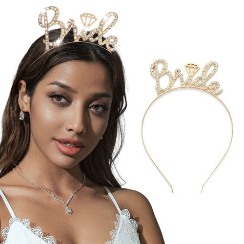 Jeairts Rhinestone Bride Headband Sparkly Bride To Be Hairband Crystal Wedding Headpiece Glitter Bachelorette Party Hair Accessories for Women (B-Gold)
