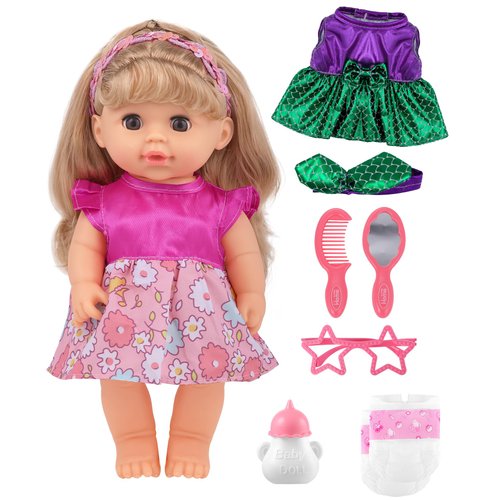 GAGAKU Baby Doll with Hair, 12" Baby Doll for Girls 1 2 3 4 5 6 Years Old, Baby Doll for Toddlers Kids, Toy Baby Dolls with Accessories, Clothes Outfits Diapers Bottle