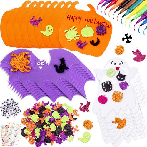 FEQO 835 Pcs Halloween Foam Stickers Kits DIY Halloween Pumpkin Ghost Bat Shape Crafts for Halloween Party Decorations Boys Girls Party Favors Supplies