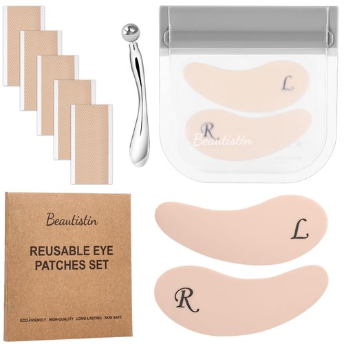 Beautistin Under Eye Patches Silicone - Reusable Eye Patches + Silicone Fixing Tape Cuttable, Eye Wrinkle Patches, Reusable Eye Mask, Plump Fine Lines & Wrinkles, Eye Cream Applicator + Silicone Bag