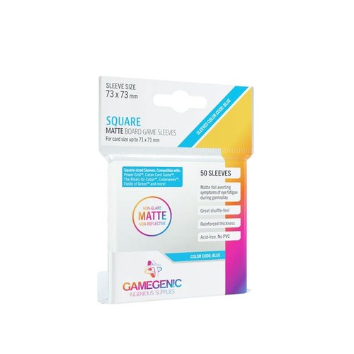 Matte Board Game Sleeves | Pack of 50 Matte Sleeves | 73 by 73 mm Card Sleeves Optimized for Use with Square Cards | Premium Card Protection | FFG Blue Color Code | Made by Gamegenic