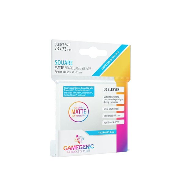 Matte Board Game Sleeves | Pack of 50 Matte Sleeves | 73 by 73 mm Card Sleeves Optimized for Use with Square Cards | Premium Card Protection | FFG Blue Color Code | Made by Gamegenic