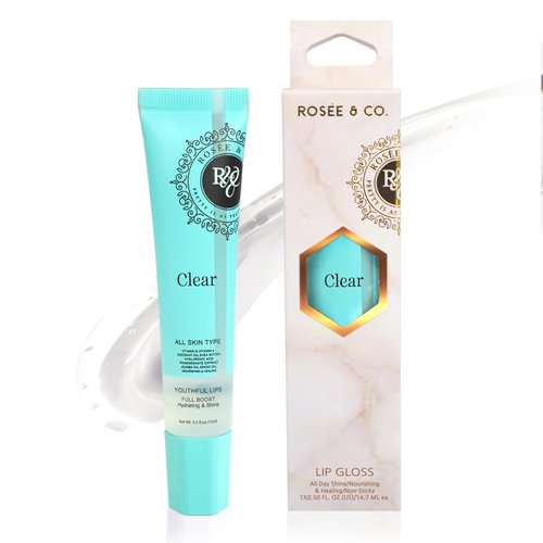 ROSÉE & CO Rosee Lip Gloss Vegan & Cruelty Free Treatment, Long Lasting Glossy with Shea Butter, Moisturize, Protect & Smooth - Clear (a. Clear, 0.5oz)