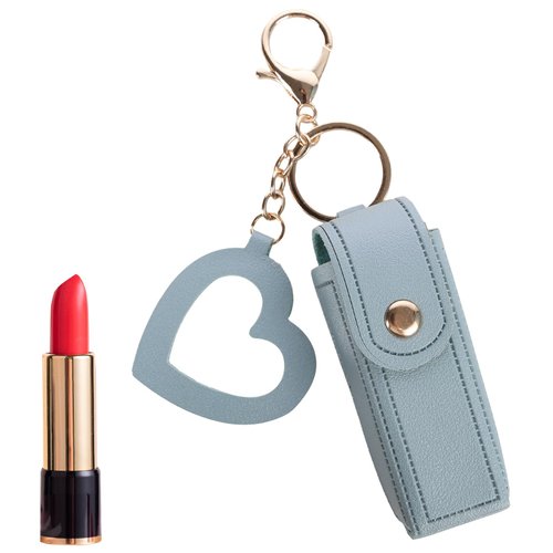 POTUS Lipstick Organizer Keychain, Leather Lipstick Case with Mirror for Women, Portable Lipstick Leather Holder Lip Gloss Bag (Blue)