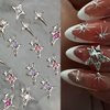 40Pcs Silver Star Nail Charms, 3D Stars Nail Art Charms for Acrylic Nails Shiny Alloy Crystal Star Nail Gems Nail Jewels Star Nail Rhinestones Nail Art Supplies for Women and Girls DIY Nail Decor