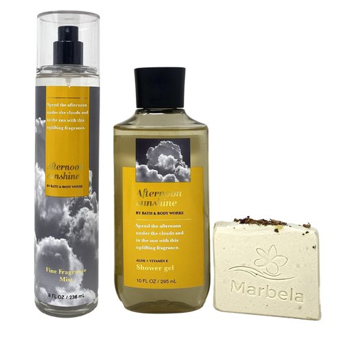 Bath & Body Works Afternoon Sunshine Duo Gift Set - Fragrance Mist, Shower Gel with a Creamy Rose Bar Soap.