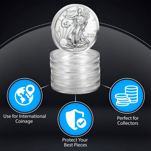 Houseables Silver Dollar Coin Holders, Coins Protectors, Eagle Capsules, 40mm ID, 25 Pack, Plastic, Clear, Air-Tite Storage Case, American Collectors Supplies, Airtite Collection Containers