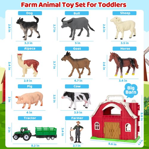 Farm Animals Toys for 1 2 3 Year Old Toddlers Girls Boys, Big Red Barn Farm Playset with Figures Animals and Tractor Toys for Kids 3-5,Educational Learning Toys,Ideal Christmas Birthday Easter Gifts