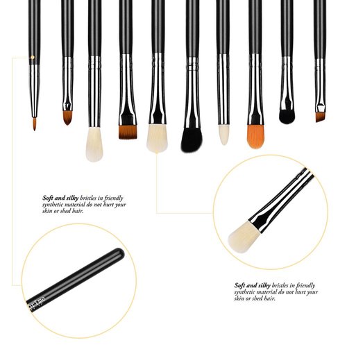 Duorime Silky 10Pcs Eyeshadow Makeup Brush Set Essential Eye Makeup Brushes Kit For Blending Eyeshadow, Eyeliner, Crease, Eyebrow Cosmetics Tool