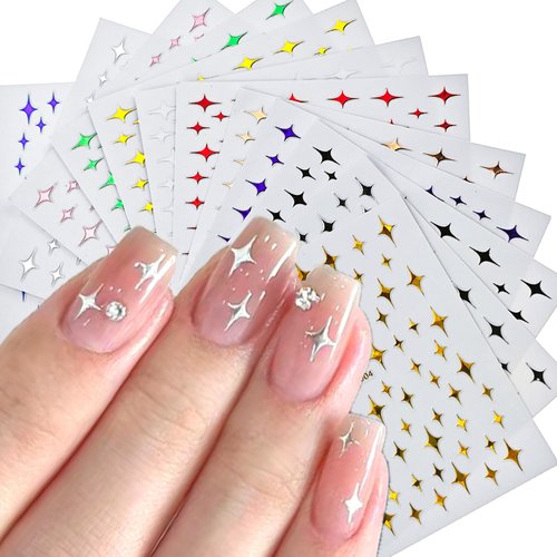 12 Sheets Star Nail Stickers,3D Self-Adhesive Metallic Star Nail Decals,Nail Stickers for Nail Art,Colorful Shinning Stars Stickers for Nail Designs Holographic Nail Supply Decoration for Women Girls…