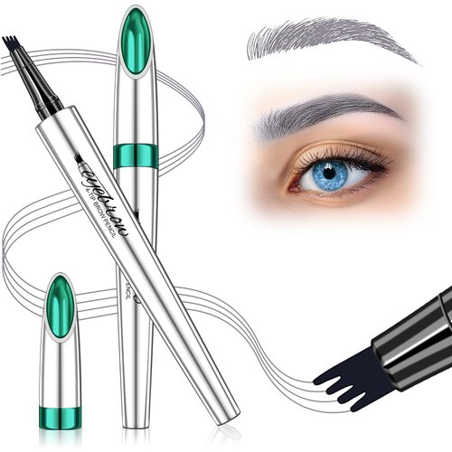 Microblade Eyebrow Pen, Grey Eyebrow Pencil for Older Women Soft Waterproof Brow 4 Fork Tip Pencil, Liquid Eyebrow Pen that Looks Like Hair, Grey