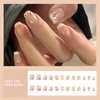 IMSOHOT Short Press on Nails Square Fake Nails White French Tips False Nails with Kitten Print Designs Cute Glossy Glue on Nails 24Pcs Rhinestone Star Stick on Nude Nails for Women and Girls