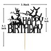 Ferastar Halloween Happy Birthday Cake Topper, Spooky Haunted House Black Glitter Cake Supplies, Creepy Birthday Themed Party Decor Black Glitter