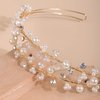 Xerling Gold Crystal Tiara Pearl Rhinestone Headband for Girls Layered Hair Band Bride Wedding Floral Hair Accessory Bridal Jewelry (Gold)