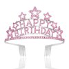 Jaciya Birthday Crown for Women Gilrs Happy Birthday Tiara Pink Birthday Party Decorations Metal Birthday Hair Accessories Happy Birthday Cake Topper