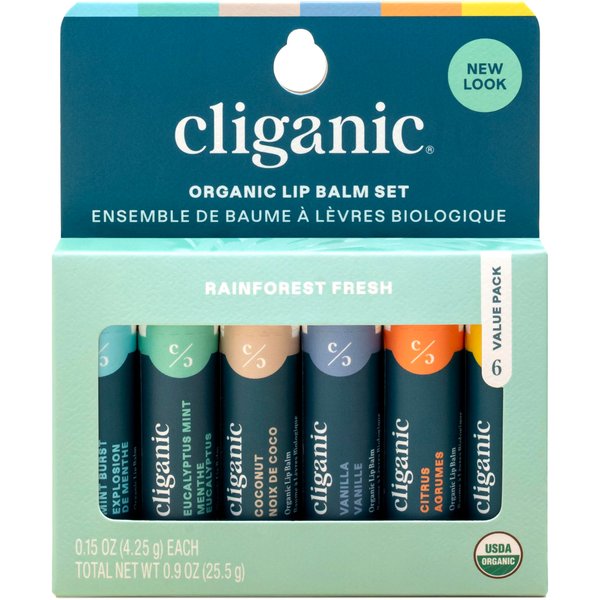 Cliganic USDA Organic Lip Balm Set - 6 Flavors - 100% Natural Moisturizer for Cracked & Dry Lips (Packaging May Vary)
