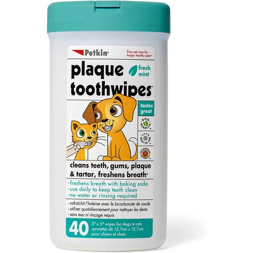 Petkin Cat and Dog Dental Wipes, 40 Wipes (Fresh Mint) - Natural Formula Cleans Teeth, Gums & Freshens Breath - for Daily Use - Convenient Dog Dental Care - 1 Pack of 40 Wipes