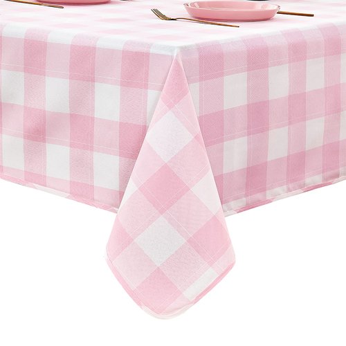 LUOLUO Rectangle Checkered Tablecloth Buffalo Plaid Yarn Dyed Table Cloth Washable Gingham Tablecloths for Easter, Kitchen, Holiday Dinner, Dining and Outdoor Picnic (Pink,57×118)