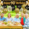 Black Gold 90th Birthday Decorations for Men Women, Black and Gold Birthday Yard Banner Sign and 18 PCS 90th Happy Birthday Balloons for 90th Anniversary Birthday Party Supplies Outdoor Yard Decor