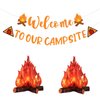 Camping Themed Party Decorations,Pre-strung Glitter Welocme to Our Campsite Banner with 3D Campfire,Camping Hiking Decor Camp Out Bachelorette Party Decorations