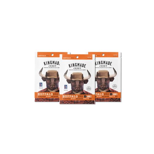 Kingmade Beef Jerky Buffalo Premium Grass Fed Flank Steak Cuts, Gluten Free, No MSG Added, Natural Protein Snacks with No Nitrates & Nitrites (3 Pack)