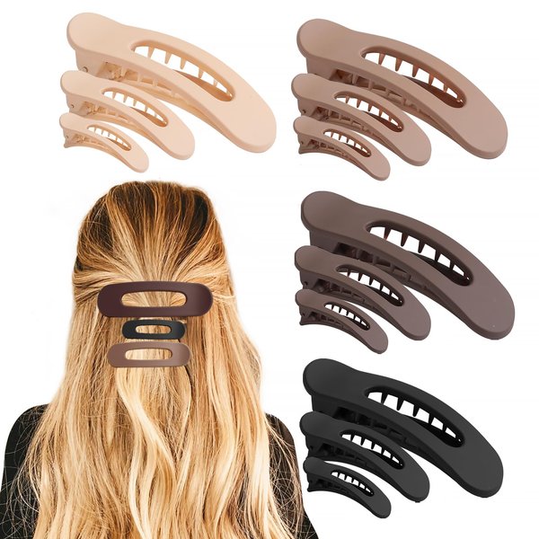12PCS Flat Hair Clips, Flat Claw Clips for Thin Hair, Matte Lay Down Claw Clips for Women, 3 Sizes Alligator Hair Clips, Slide Hair Clips, Christmas Hair Accessories, Brown, Christmas Gifts