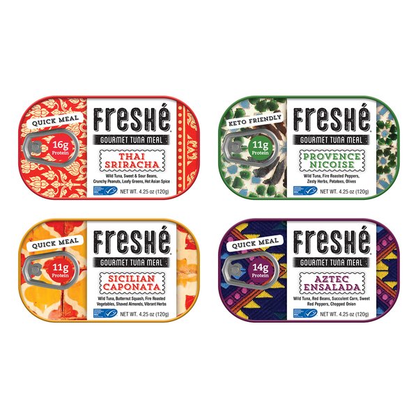 Freshé Gourmet Canned Tuna Variety Pack (4 Pack) Healthy High-Protein Skipjack Fish & Ready-to-Eat Meal – All-Natural, Non-GMO, Wild-Caught Tuna – Gluten Free Diet Friendly