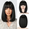 Lusina Short Bob Wigs With Bangs Human Hair Wig For Black Women Brazilian None Lace Front Wigs Machine Made Bob Wigs 150% Density 14 Inch. (14 inch, 1B)…