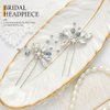Jeairts Flower Rhinestone Hair Pins Pearl Bridal Hair Pieces Headwear Blue Beads Wedding Headpiece Hair Dress Crystal Hair Accessories for Brides and Bridesmaids