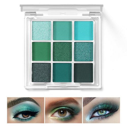 AFGHOUZ 9 Colors Eyeshadow Palette, Green Eye Shadow Makeup Powder, Creamy, Shimmer Matte Shades, Travel Eyeshadow for Women