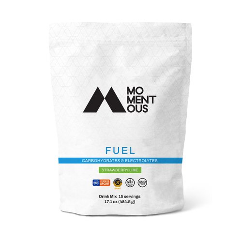 Momentous Fuel Intra-Workout Carbs & Electrolyte Drink Mix - Hydration Powder for Sustained Energy During Workouts - NSF Certified, GMO-Free, Gluten Free - 15 Servings, Strawberry Lime