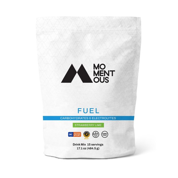 Momentous Fuel Intra-Workout Carbs & Electrolyte Drink Mix - Hydration Powder for Sustained Energy During Workouts - NSF Certified, GMO-Free, Gluten Free - 15 Servings, Strawberry Lime