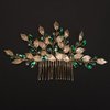 Rumtock Green Crystal Gold Leaf Hair Comb for Women Girls Wedding Bridal Hair Accessories