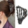 Black Metal Skeleton Hand Hair Claw Clips with Skull Head Design - Strong Hold Jaw Clamps for Women's Halloween Hair Accessories