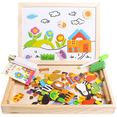 Skrtuan Educational Wooden Toys for Kids Toddlers Magnetic Puzzles Wooden Art Easel Double Side L...