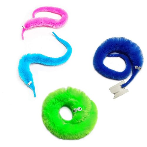 LE TOOTER 60 Pack Fuzzy Worm Toys String Pets Fuzzy Worms On String Bulk Trick Toy Party Favors for Kid Cat (12 Colors)