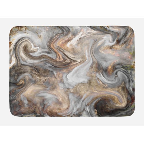 Ambesonne Marble Print Bath Mat, Retro Style Paintbrush Colors in Marbling Texture Watercolor Art, Plush Bathroom Decor Mat with Non Slip Backing, 30.2" x 20", Sand Brown and Pale Grey
