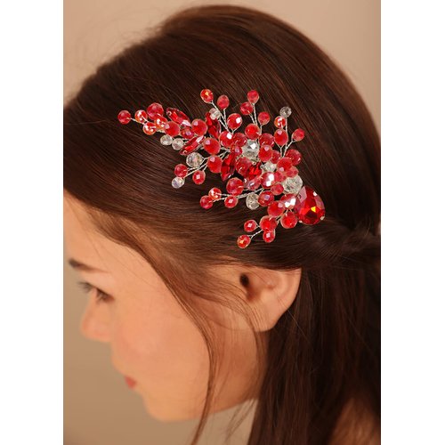 Xerling Red Crystal Bridal Headpiece Ruby Rhinestone Hair Clips for Wedding Vintage Hair Accessories for Flower Girls Brides (Red)