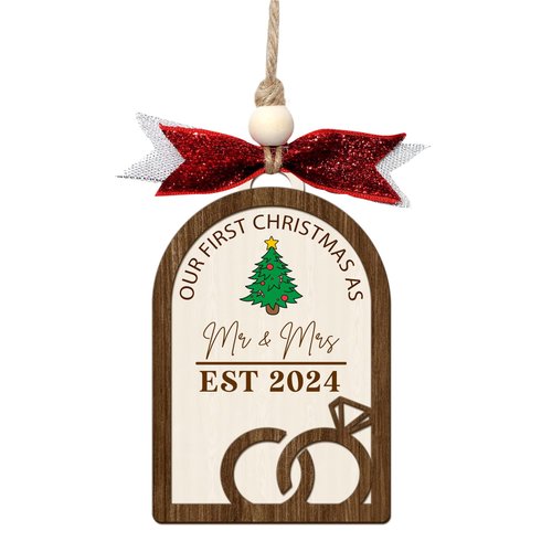 Christmas Ornaments 2024, Wedding Gifts for Couples 2024, Mr and Mrs Gifts, Unique Wedding Gifts for Couples 2024, Wood First Christmas Married Ornament 2024, Mr and Mrs Christmas Ornament (L17)