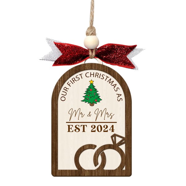 Christmas Ornaments 2024, Wedding Gifts for Couples 2024, Mr and Mrs Gifts, Unique Wedding Gifts for Couples 2024, Wood First Christmas Married Ornament 2024, Mr and Mrs Christmas Ornament (L17)