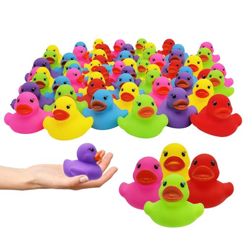 The Dreidel Company Classic Rubber Duck Toy Duckies for Kids, Six Solid Colors, Bath Birthday Gifts Baby Showers Classroom Summer Beach and Pool Activity, 2" (200-Pack)