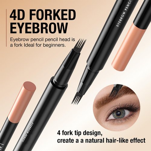 Magic Eyebrow Pencil 4-Tip, 3D Waterproof Sweat-proof Microblading Eyebrow Pencil Contouring Pen with 4 Fork, Long Lasting Eyebrow Microblade Eyebrow Pencil (Light Brown)