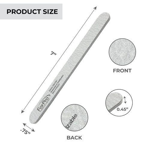 ForPro Professional Collection Zebra Foam Board, 100/180 Grit, Double-Sided Manicure Nail File, 7" L x .75" W 50-Count