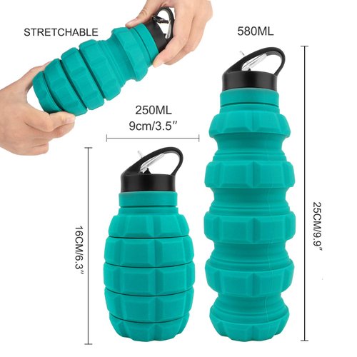 PenghaiYunfei Collapsible Travel Water Bottle18oz, Reuseable Silicone Foldable Water Bottles for Gym Camping Hiking, Portable Leak Proof Sports Water Bottle with Carabiner (Noble Blue)