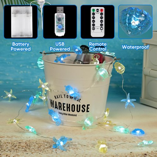 U.I STATION Beach Decorative String Lights, Nautical Theme Lights for Christmas Decorations, Remote 10 ft 30 LEDs Wedding Birthday Party
