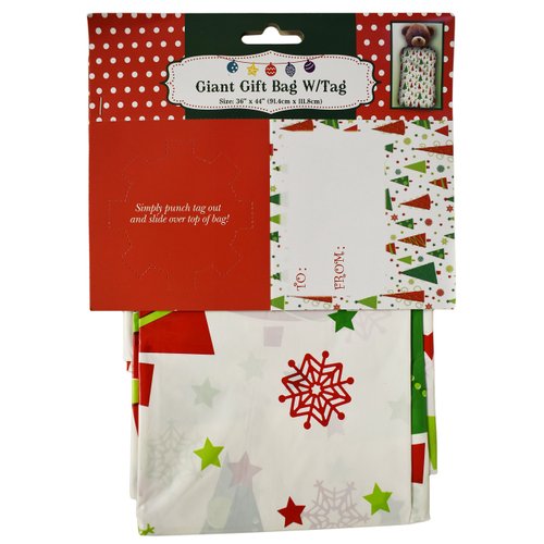 Set of 6 - 36" x 44" Giant Gift Bags With Tag - 3 Christmas Themes and Colors Including Pink, Blue, and White!