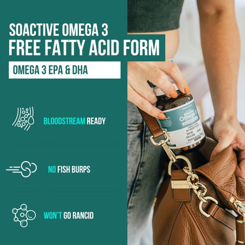 SoActive® Omega 3 EPA & DHA | Free Fatty Acid Form Omega 3 | Near Perfect Absorption – Up to 95% Absorption Rate | Bloodstream Ready EPA & DHA – More Effective Than Fish Oil & Krill Oil (60 Capsules)
