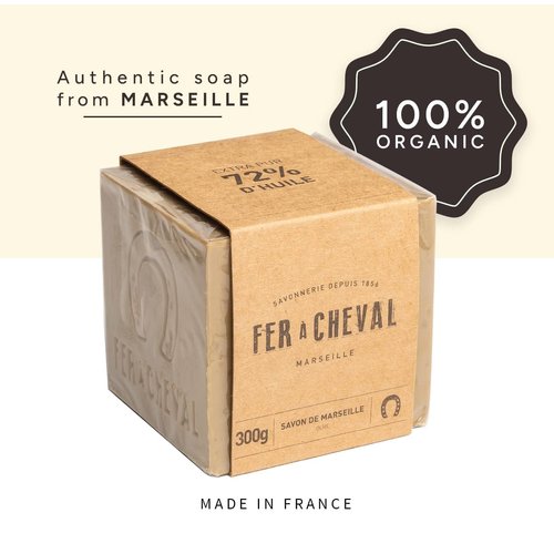 Fer à Cheval Pure Olive Authentic Savon De Marseille Soap Bar | Natural Plant-Based Savon Marseille Soap Cube with French Olive Oil Soap | 300g, 2 Pack