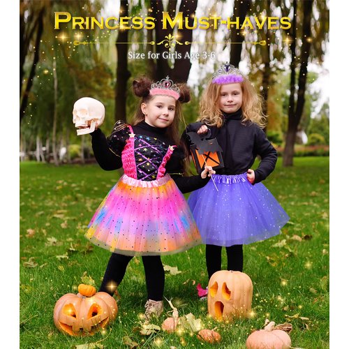 BIBUTY Kids Princess Dress Up Clothes for Little Girls, Pretend Play & Dress Up Costume Set for 3-6 Toddler Little Girls (Rainbow/Purple)